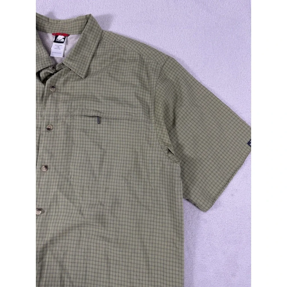 The North Face Plaid Hiking Shirt Men's L‎ Green Short Sleeve Button Up Outdoor
